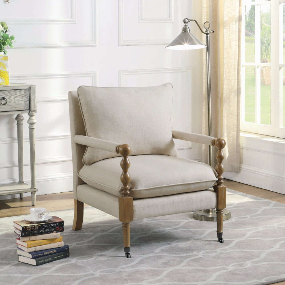 Accent Chair | Upholstered | Manchette Arms | Beige Brown