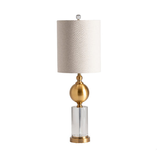 Table Lamp Set of 2 | Oatmeal Shade | Gold Metal and Clear Crystal Base