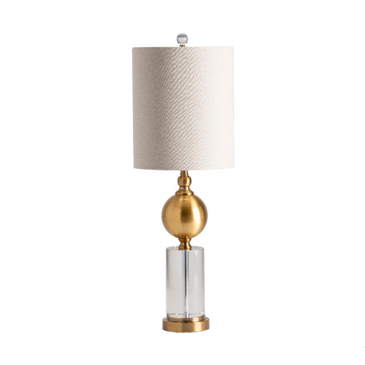 Table Lamp Set of 2 | Oatmeal Shade | Gold Metal and Clear Crystal Base