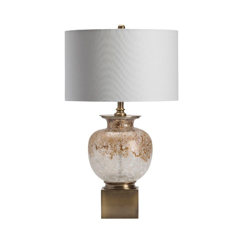 Table Lamp | White Linen Shade | Elegant White Brass Iron Base | 31’’ CCL-CVABS1372