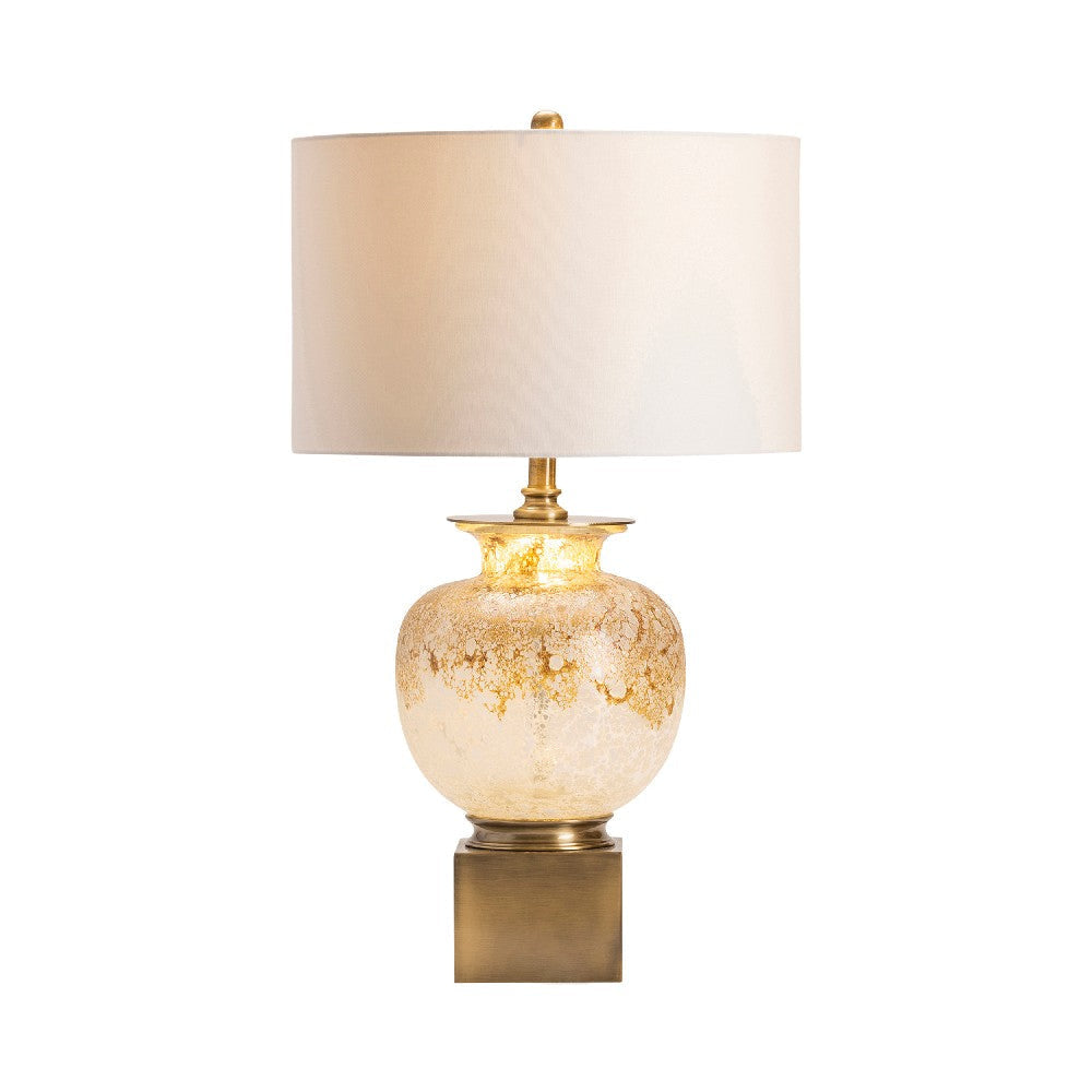Table Lamp | White Linen Shade | Elegant White Brass Iron Base | 31"