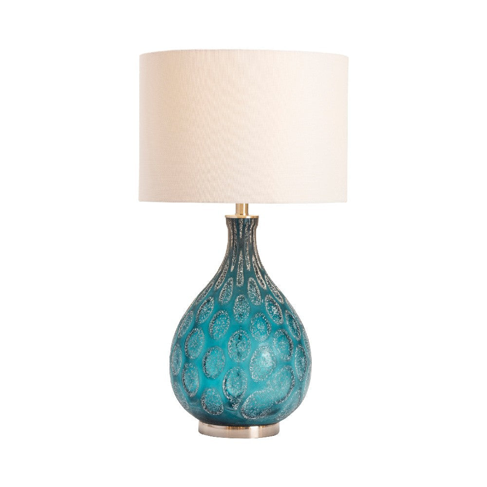 Table Lamp | White Drum Lampshade | Blue Teardrop Glass Base | 29’’ CCL-CVABS1630