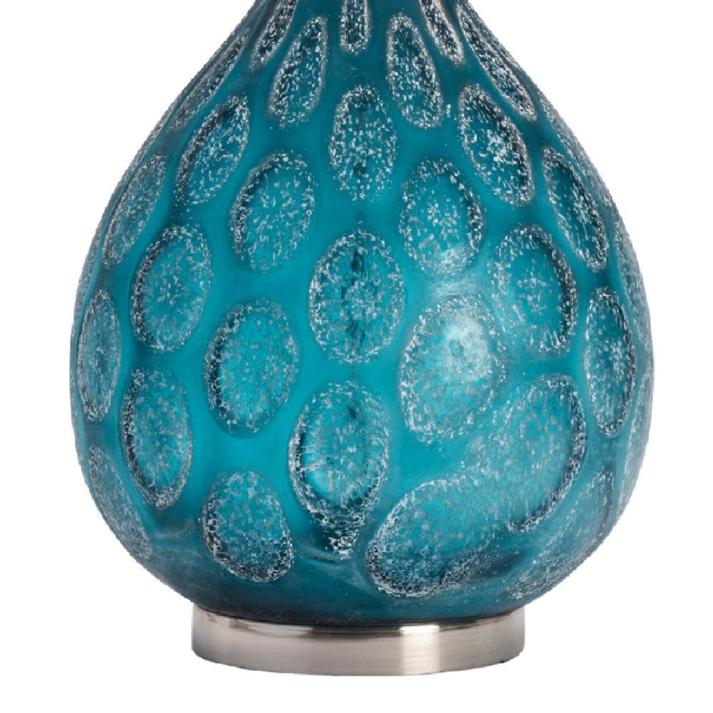 Table Lamp | White Drum Lampshade | Blue Teardrop Glass Base | 29’’ CCL-CVABS1630