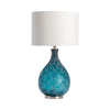 Table Lamp | White Drum Lampshade | Blue Teardrop Glass Base | 29"
