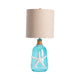 Coastal Table Lamp | Oatmeal Linen Shade| Blue Glass | White Resin Starfish