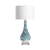 Table Lamp Set of 2 | White Drum Shade | Teal Blue Glass Body | 32"