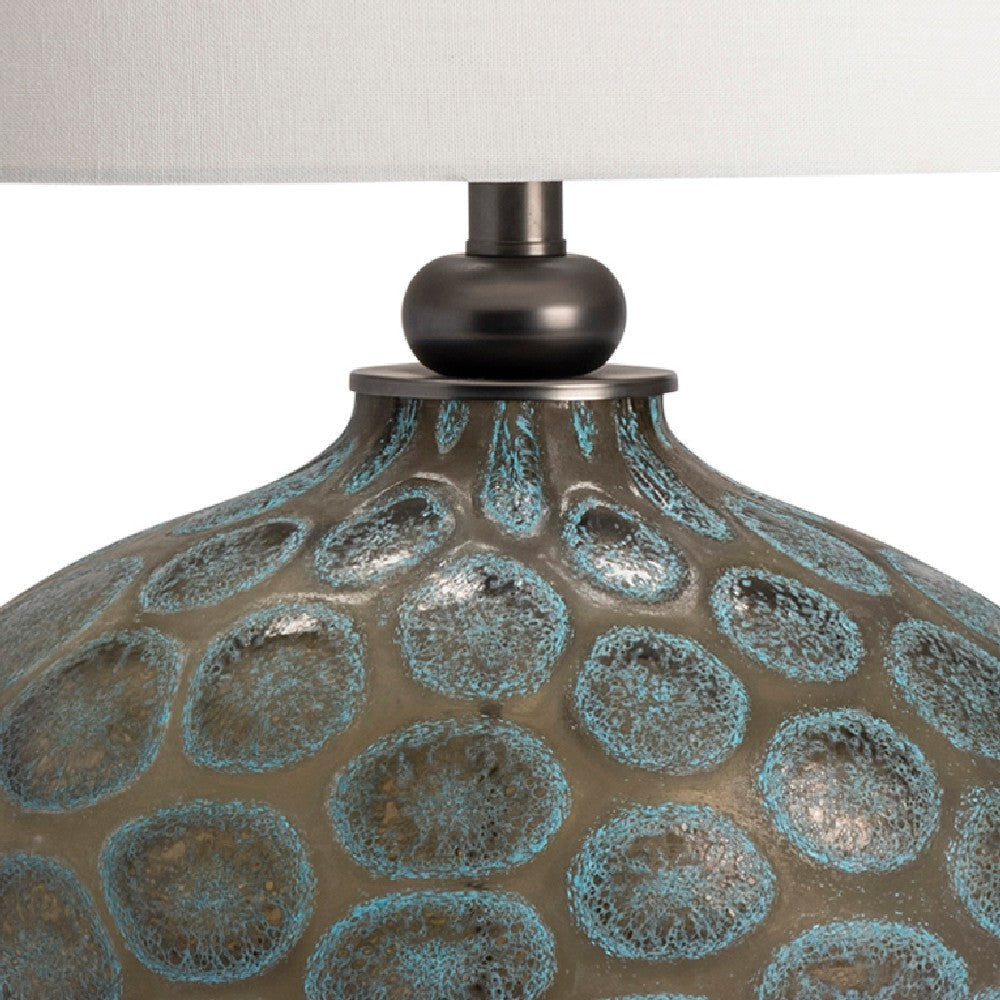 Table Lamp | White Linen Shade | Gray Glass and Metal Base 27’’ CCL-CVABS1902