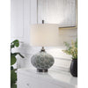 Table Lamp | White Linen Shade | Gray Glass and Metal Base 27"
