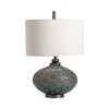 Table Lamp | White Linen Shade | Gray Glass and Metal Base 27" 