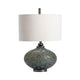 Table Lamp | White Linen Shade | Gray Glass and Metal Base 27" 