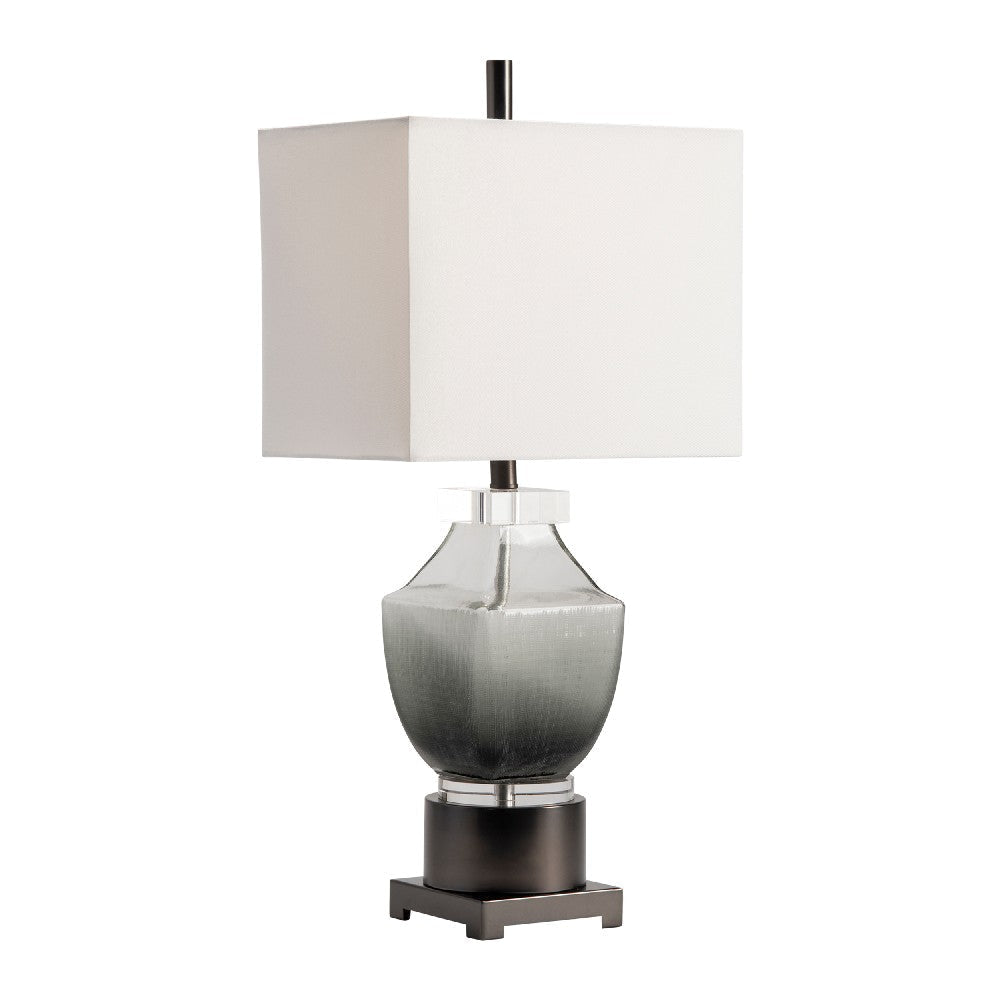 Table Lamp | White Linen Shade | Glass and Nickel Metal Base | 31"
