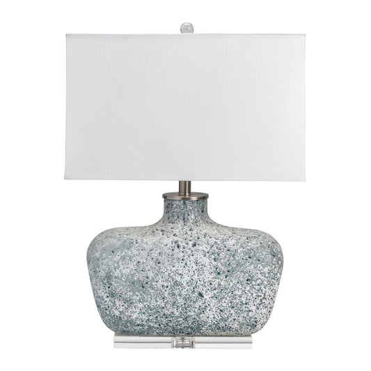 Table Lamp | White Linen Shade | Gray Blown Glass and Crystal | 27"