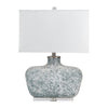 Table Lamp | White Linen Shade | Gray Blown Glass and Crystal | 27"