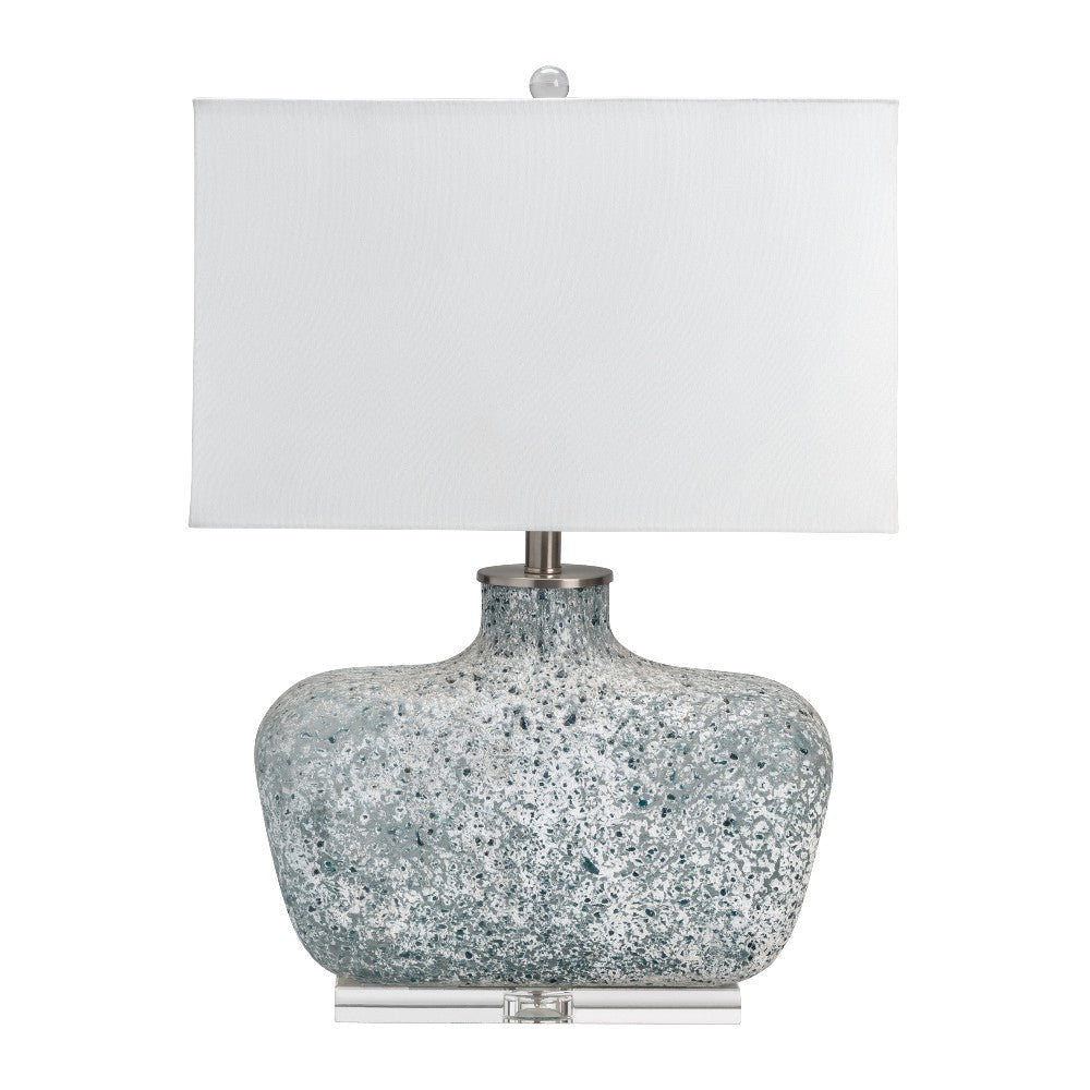 Table Lamp | White Linen Shade | Gray Blown Glass and Crystal | 27"