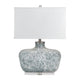 Table Lamp | White Linen Shade | Gray Blown Glass and Crystal | 27"