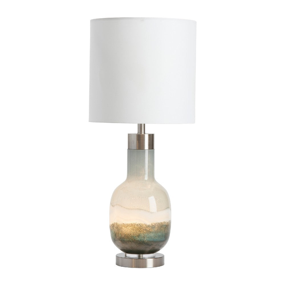 Table Lamp | White Faux Silk | Glass and Nickel Finished Metal | 31"