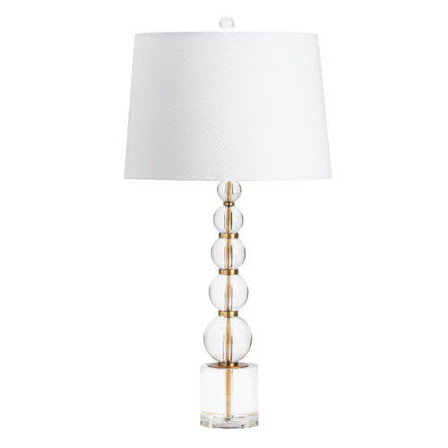 Nilz Table Lamp, 32", White Drum Shade, Crystal Sphere Stack Base