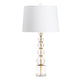 Nilz Table Lamp, 32", White Drum Shade, Crystal Sphere Stack Base