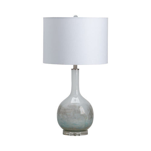Siry Accent Table Lamp, 31", White Linen Shade, Bottle Glass Base