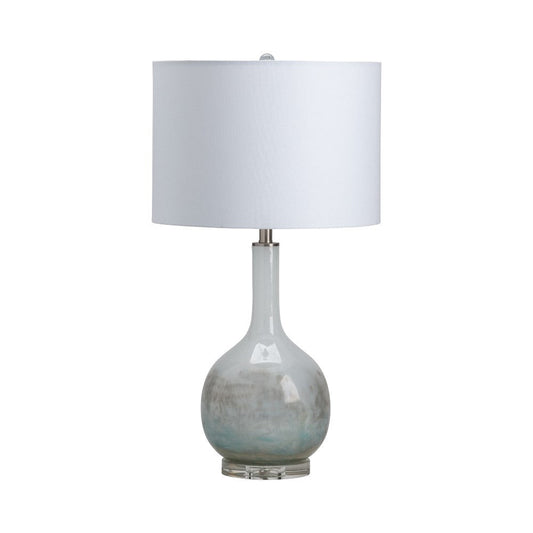 Siry Accent Table Lamp, 31", White Linen Shade, Bottle Glass Base