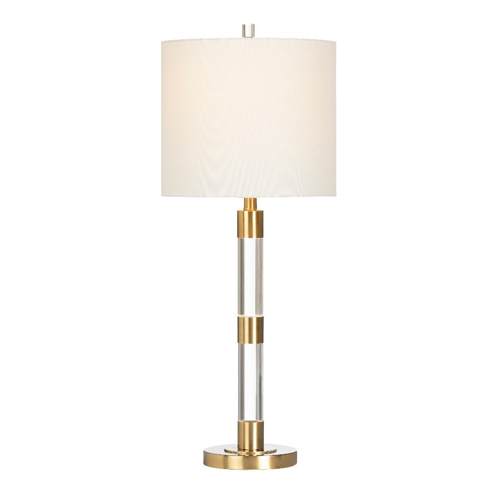 Wina Table Lamp 33’’ White Drum Shade Cylinder Crystal Base CCL-CVABS2162