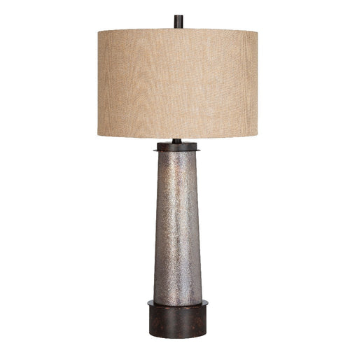 Ridz Accent Table Lamp, 35", Burlap Drum Shade, Bronze Glass Base