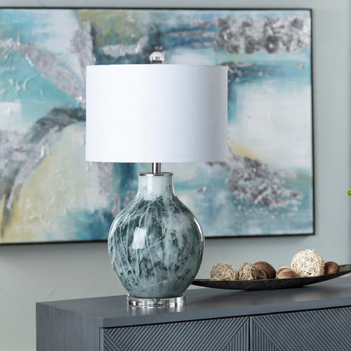 Giwy Accent Table Lamp, 27", White Drum Shade, Crystal Gray Base