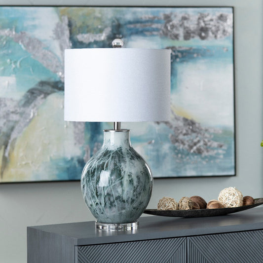 Giwy Accent Table Lamp, 27", White Drum Shade, Crystal Gray Base