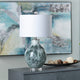 Giwy Accent Table Lamp, 27", White Drum Shade, Crystal Gray Base