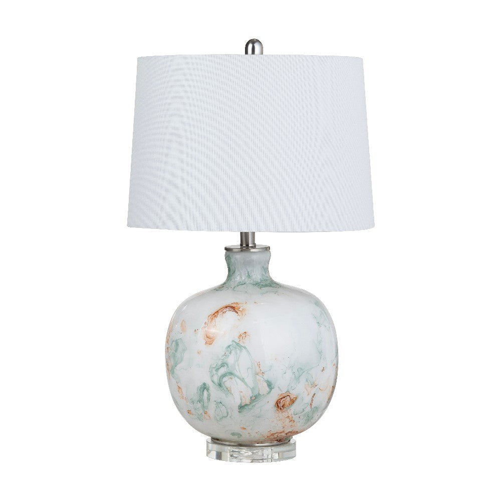Sayz Table Lamp, 27", White Drum Shade, Swirl Patterned Round Base