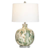 Avy Table Lamp 27’’ White Drum Shade Green and Cream Glass Base CCL-CVABS2189
