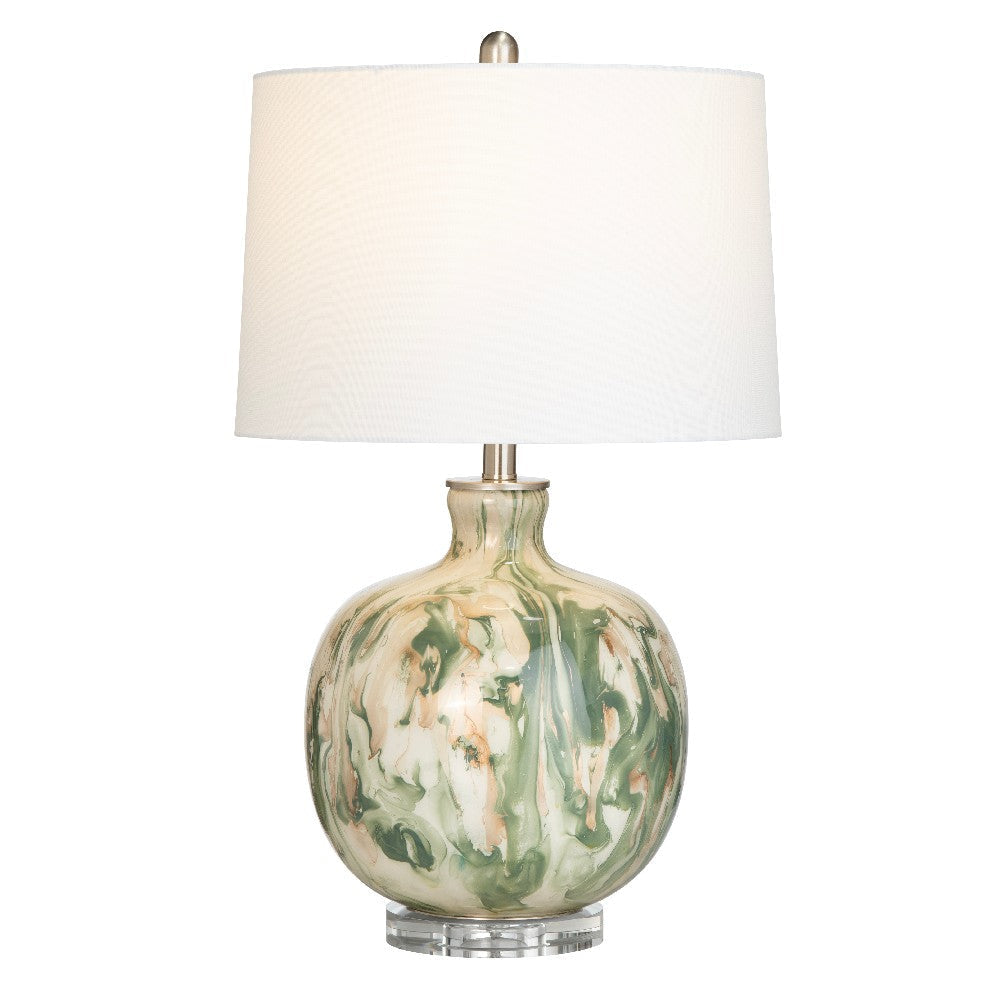 Avy Table Lamp 27’’ White Drum Shade Green and Cream Glass Base CCL-CVABS2189