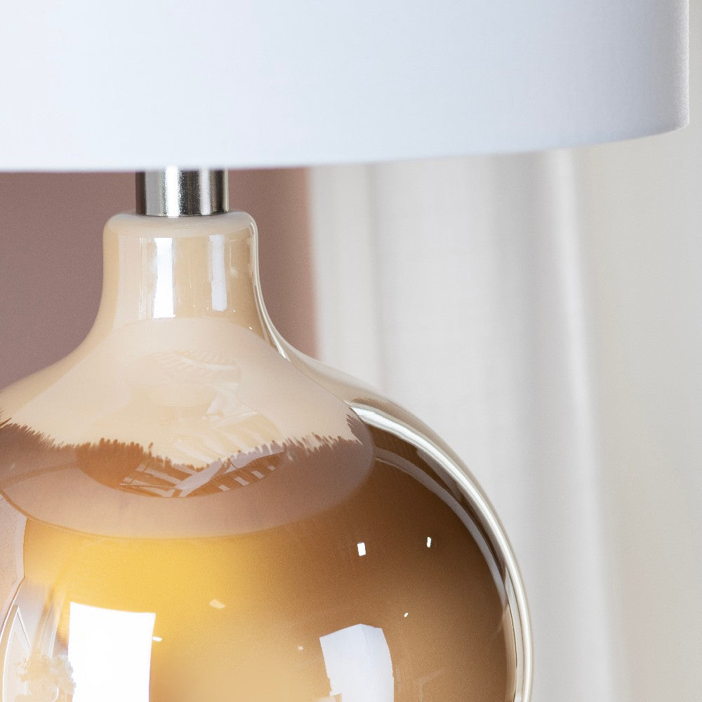 Dano Table Lamp 28’’ White Drum Shade Glass Blush and Gold Base