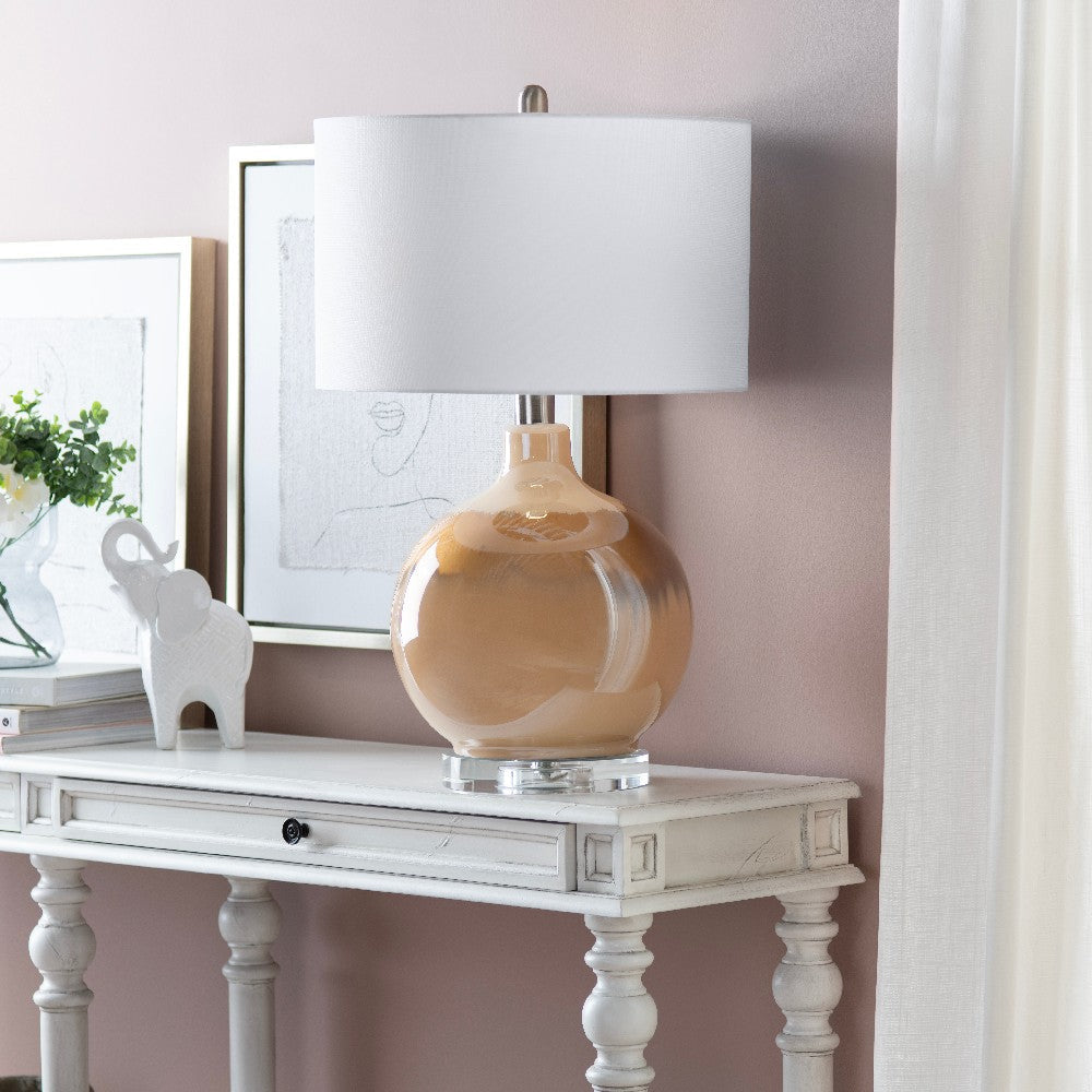 Dano Table Lamp, 28", White Drum Shade, Glass Blush and Gold Base