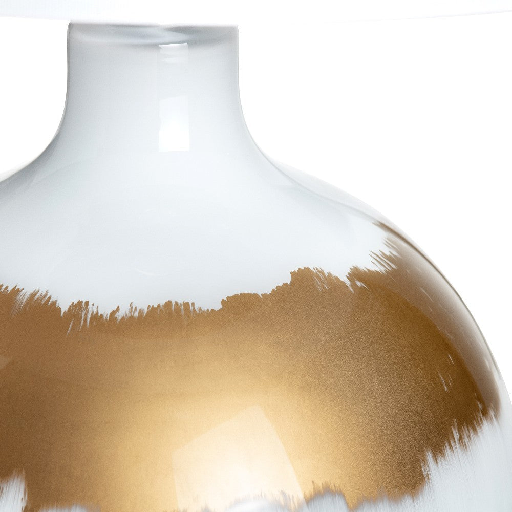 Dano Table Lamp 28’’ White Drum Shade Glass White and Gold Base