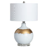 Dano Table Lamp, 28", White Drum Shade, Glass White and Gold Base