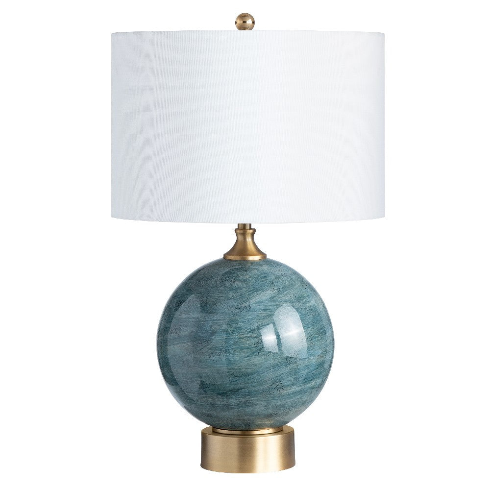 Pery Accent Table Lamp, 25", White Linen Shade, Teal Green Base