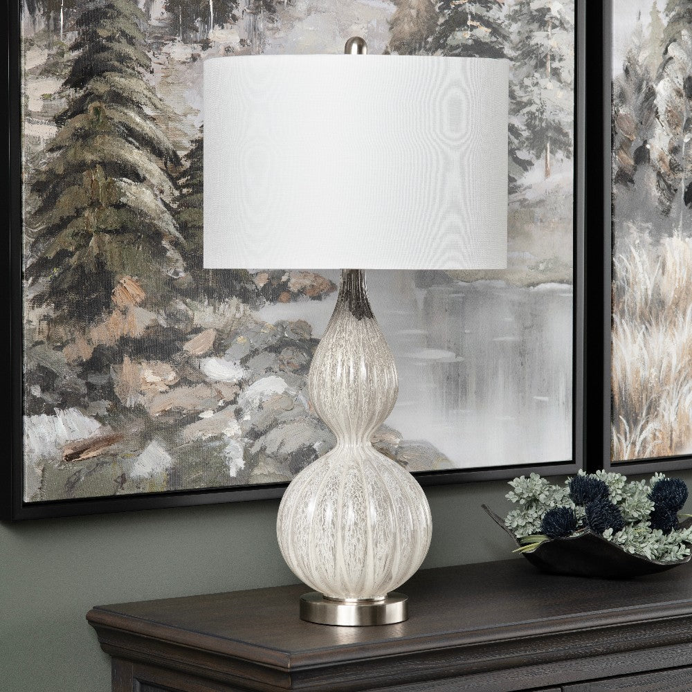 Mony Accent Table Lamp, Set of 2, 30 Inch, White Linen Shade, Fluted Gourd Glass