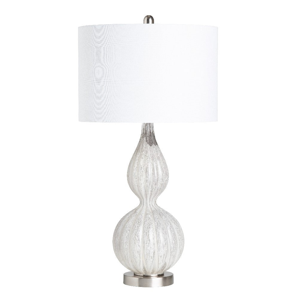 Mony Accent Table Lamp, 30", White Linen Shade, Fluted Gourd Base