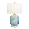 Ceny Table Lamp | 26’’ | White Linen Shade | Blue Glass Painted Base CCL-CVABS2373A