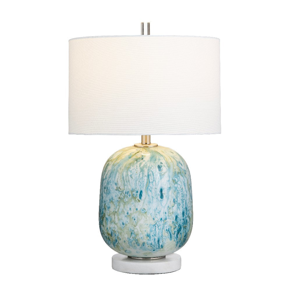 Ceny Table Lamp | 26’’ | White Linen Shade | Blue Glass Painted Base CCL-CVABS2373A