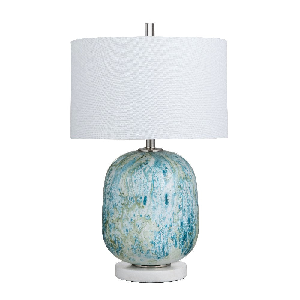 Ceny Table Lamp | 26" | White Linen Shade | Blue Glass Painted Base