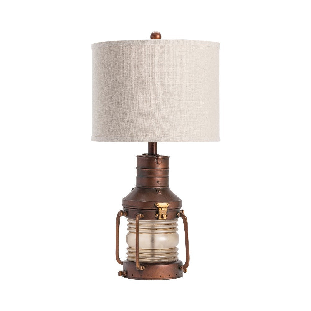 Lany Accent Table Lamp | 27" | Oatmeal Shade | Bronze Lantern Base