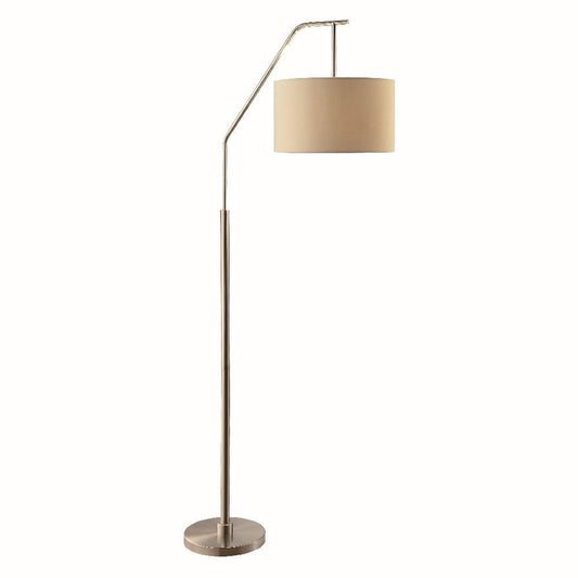 Dinz Floor Lamp | 72" | Off White Linen Shade | Angled Silver Steel