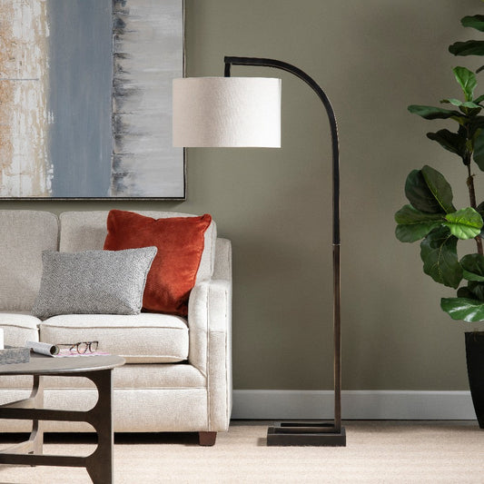 Levi Floor Lamp | 64" | Tan Brown Linen Shade | Bronze Black Base