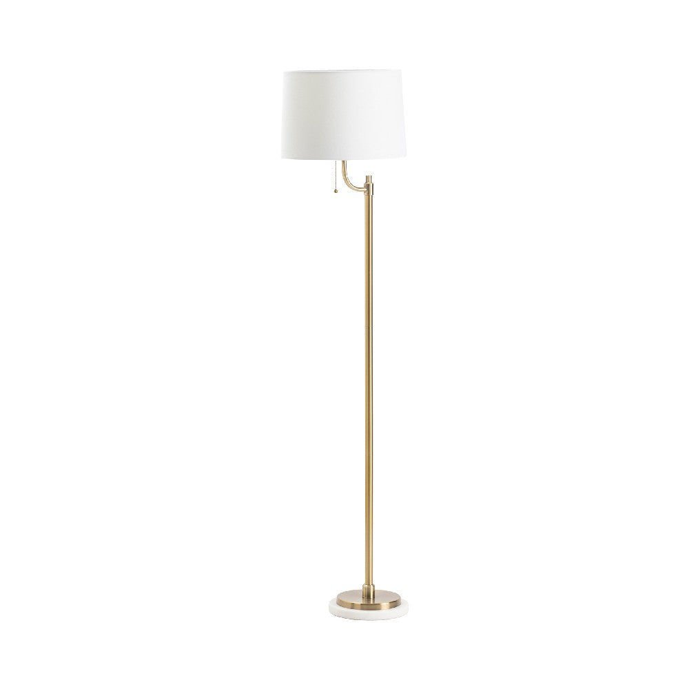 Naz Floor Lamp | 66" | White Drum Shade | Pull Chain Gold Frame