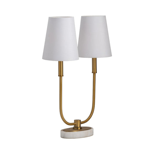 Modern Table Lamp | Dual White Linen Shade | 22" Gold Metal Frame