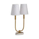 Modern Table Lamp | Dual White Linen Shade | 22" Gold Metal Frame