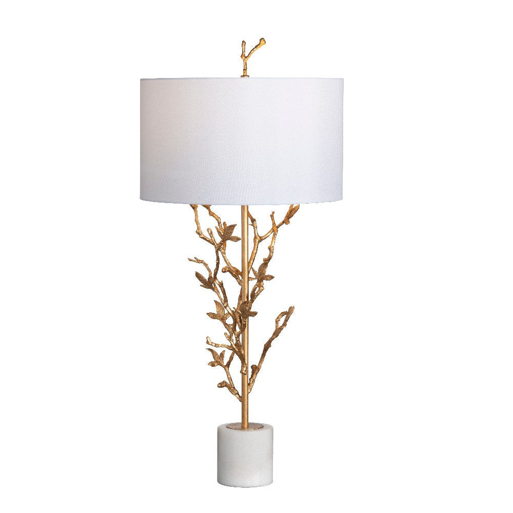 Table Lamp | White Silk Shade | 38’’ Gold Metal Branch White Marble CCL-CVAER1623