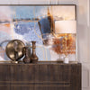 Table Lamp | White Silk Shade | 38" Gold Metal Branch, White Marble